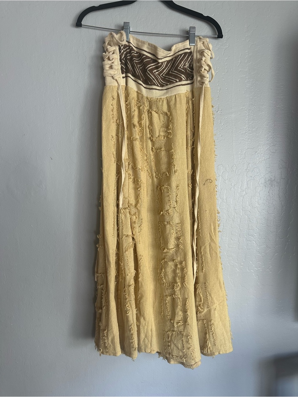 Women's Cream-Beige Maxi Skirt with Braided Waist Detail